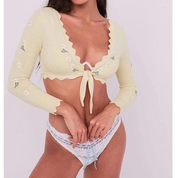 For Love and Lemons White Swirl Eyelet Thong High Waist Panty XXS NWT Lingerie - Picture 4 of 10